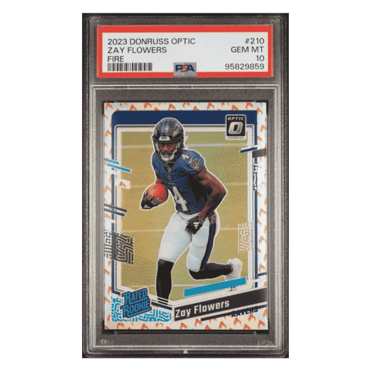 Zay Flowers PSA 10 2023 Panini Donruss Optic Fire Rated Rookie Card #210