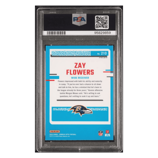 Zay Flowers PSA 10 2023 Panini Donruss Optic Fire Rated Rookie Card #210