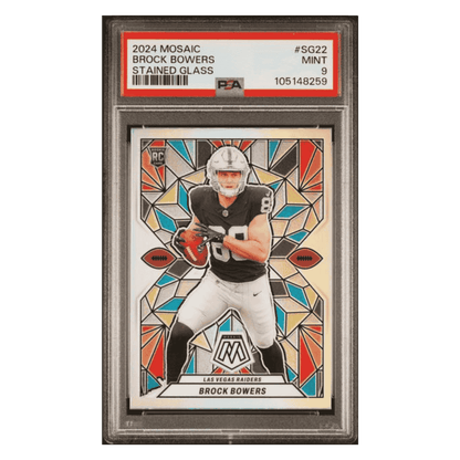 Brock Bowers PSA 9 2024 Panini Mosaic Stained Glass Rookie RC Case Hit Card #SG22