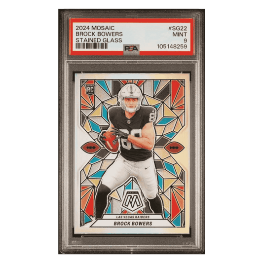 Brock Bowers PSA 9 2024 Panini Mosaic Stained Glass Rookie RC Case Hit Card #SG22