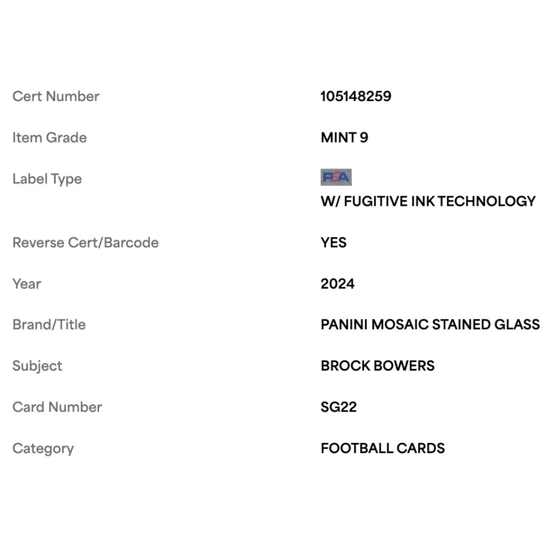 Brock Bowers PSA 9 2024 Panini Mosaic Stained Glass Rookie RC Case Hit Card #SG22