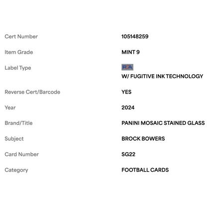 Brock Bowers PSA 9 2024 Panini Mosaic Stained Glass Rookie RC Case Hit Card #SG22