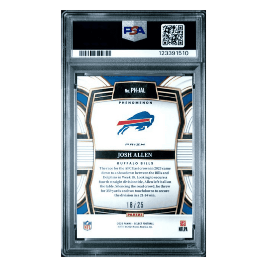 Josh Allen PSA 9 2023 Panini Select Phenomenon Tie Dye Prizm #d/ 25 Card #PHJAL