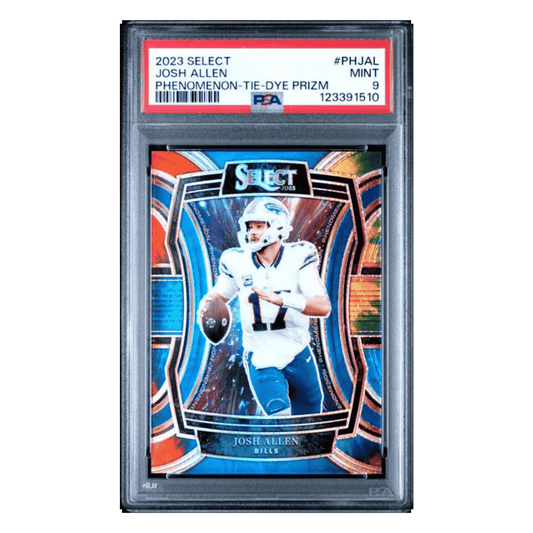 Josh Allen PSA 9 2023 Panini Select Phenomenon Tie Dye Prizm #d/ 25 Card #PHJAL