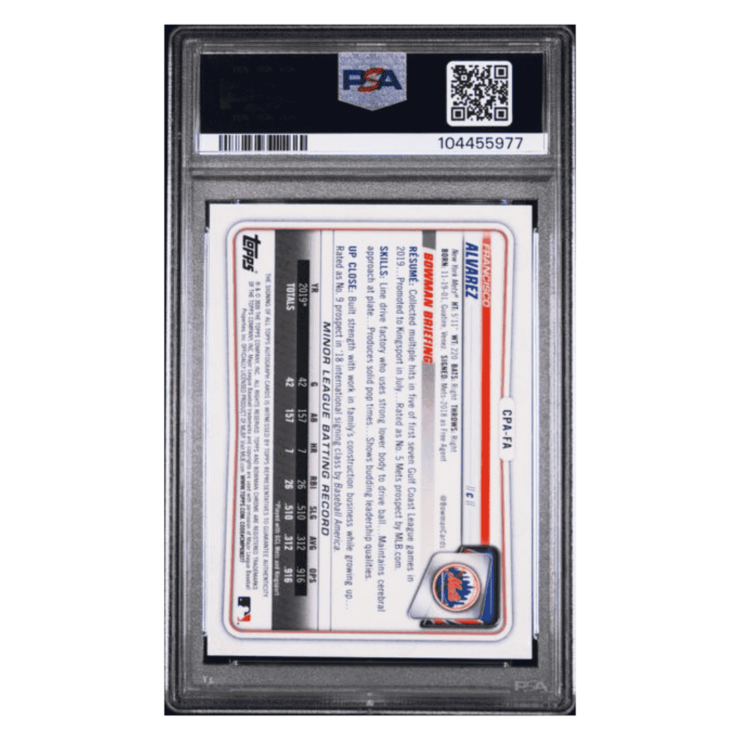 Francisco Alvarez PSA 9 2020 Topps Bowman Chrome Prospect Autographs Card #CPAFA