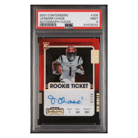 Ja'Marr Chase PSA 9 2021 Panini Contenders Rookie Ticket Autograph Clear #d/ 10 Card #105
