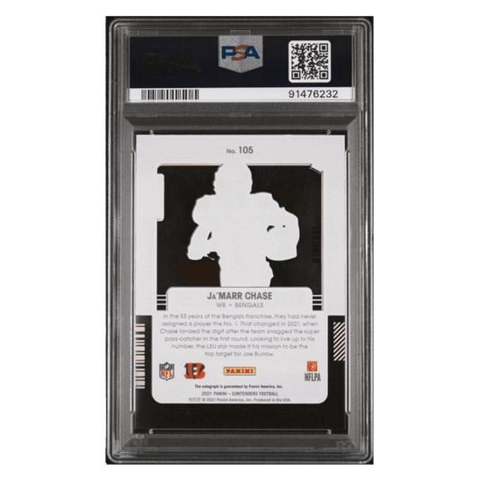 Ja'Marr Chase PSA 9 2021 Panini Contenders Rookie Ticket Autograph Clear #d/ 10 Card #105