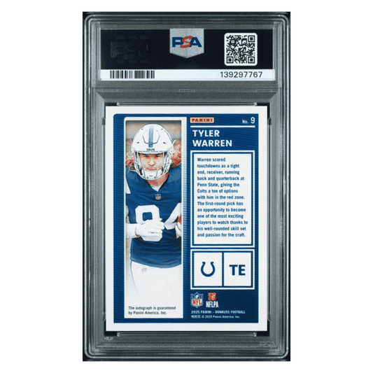 Tyler Warren PSA 10 2025 Panini Donruss The Rookies Autograph #d/ 299 Card #9