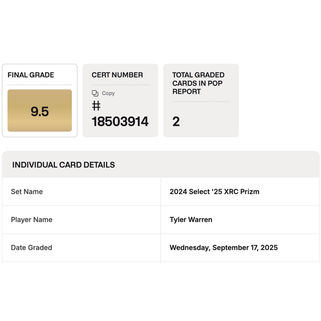 Tyler Warren BGS 9.5 2024 Panini Select '25 XRC Prizm Card #517
