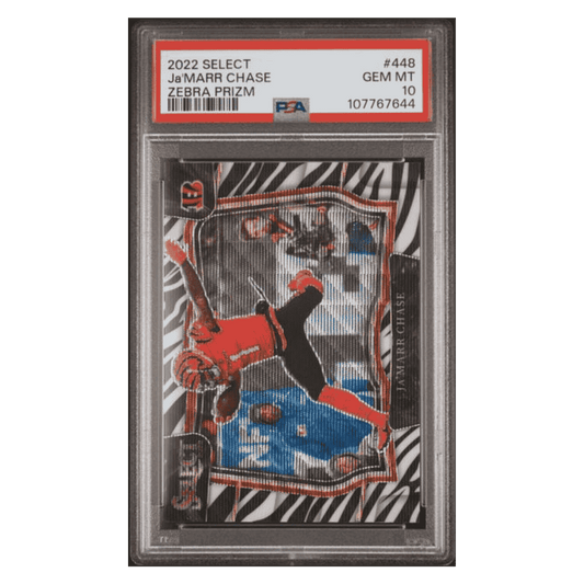 Ja'Marr Chase PSA 10 2022 Panini Select Zebra Prizm Case Hit Card #448