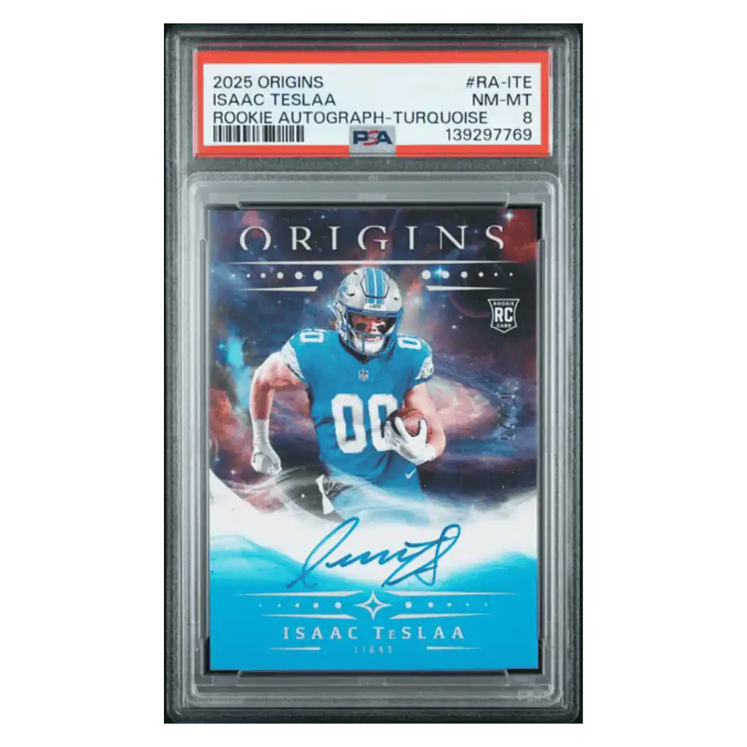 Isaac Teslaa PSA 8 2025 Panini Origins Rookie Autograph Turquoise #d/ 25 Card #RA-ITE