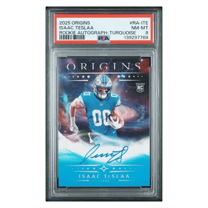 Isaac Teslaa PSA 8 2025 Panini Origins Rookie Autograph Turquoise #d/ 25 Card #RA-ITE