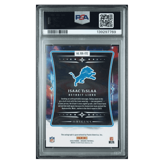 Isaac Teslaa PSA 8 2025 Panini Origins Rookie Autograph Turquoise #d/ 25 Card #RA-ITE