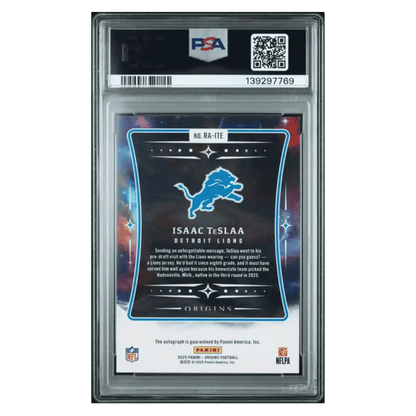 Isaac Teslaa PSA 8 2025 Panini Origins Rookie Autograph Turquoise #d/ 25 Card #RA-ITE