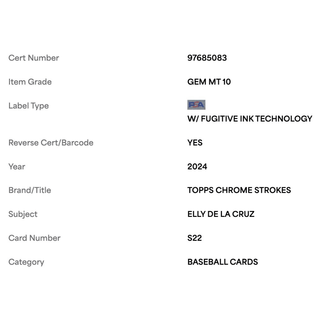 Elly De La Cruz PSA 10 2024 Topps Chrome Strokes Rookie RC Card #S22