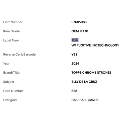 Elly De La Cruz PSA 10 2024 Topps Chrome Strokes Rookie RC Card #S22