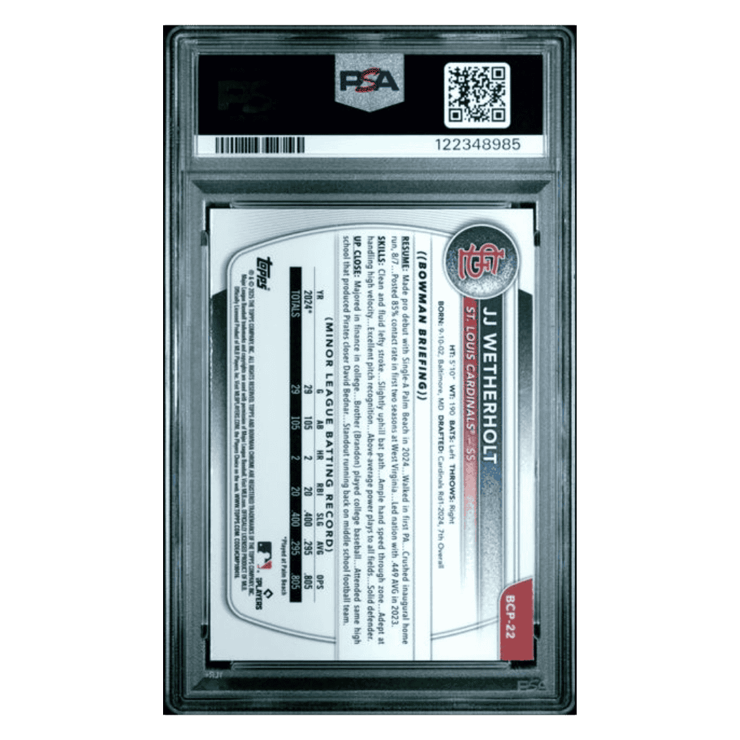 JJ Wetherholt PSA 10 2025 Topps Bowman Chrome Prospects Card #BCP22