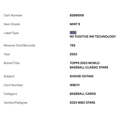 Shohei Ohtani PSA 9 2023 Topps 2023 WBC Stars Card #WBC11