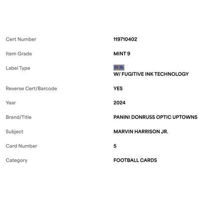 Marvin Harrison Jr PSA 9 2024 Panini Donruss Optic Uptowns Rookie RC Card #5