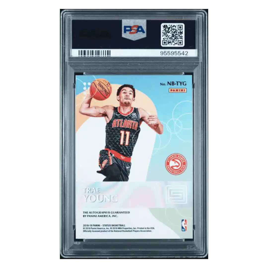 Trae Young PSA 9 2018 Panini Status New Breed Autograph Pink #d/ 25 Card #NBTYG