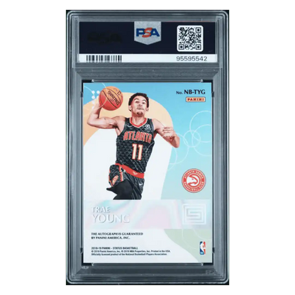 Trae Young PSA 9 2018 Panini Status New Breed Autograph Pink #d/ 25 Card #NBTYG
