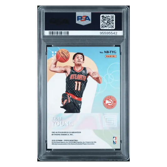 Trae Young PSA 9 2018 Panini Status New Breed Autograph Pink #d/ 25 Card #NBTYG