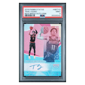 Trae Young PSA 9 2018 Panini Status New Breed Autograph Pink #d/ 25 Card #NBTYG