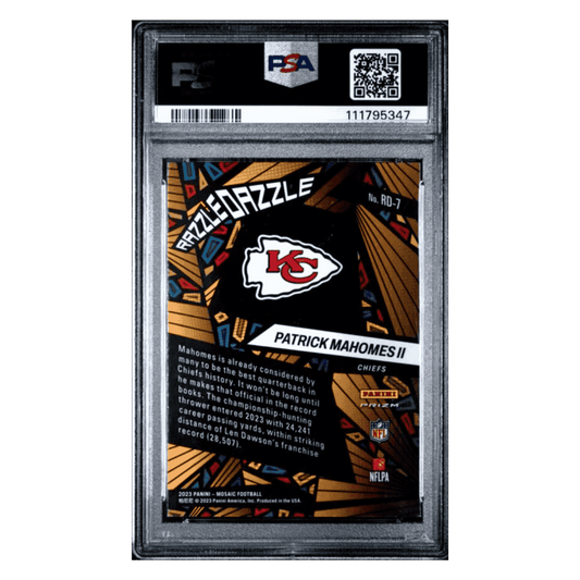 Patrick Mahomes PSA 9 2023 Panini Mosaic Razzle Dazzle Case Hit Card #RD7