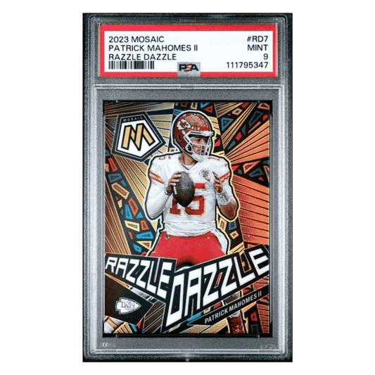 Patrick Mahomes PSA 9 2023 Panini Mosaic Razzle Dazzle Case Hit Card #RD7
