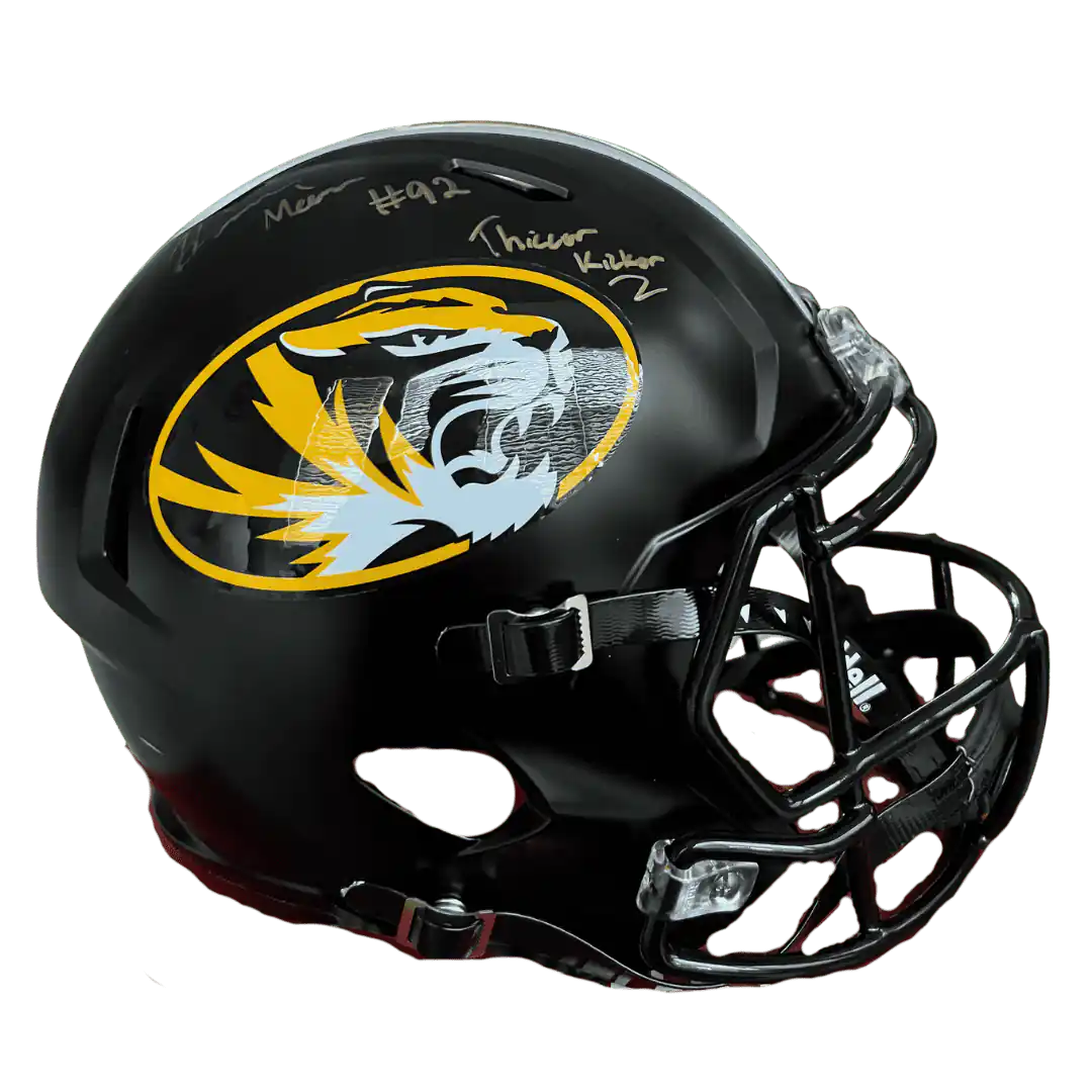 Harrison Mevis Missouri Tigers Autographed Full Size Replica Helmet with Inscription - JSA COA