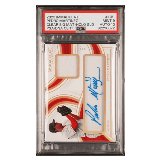 Pedro Martinez PSA 9 2023 Panini Immaculate Clear Signature Material Holo Gold #d/ 5 Card #ICB-PM