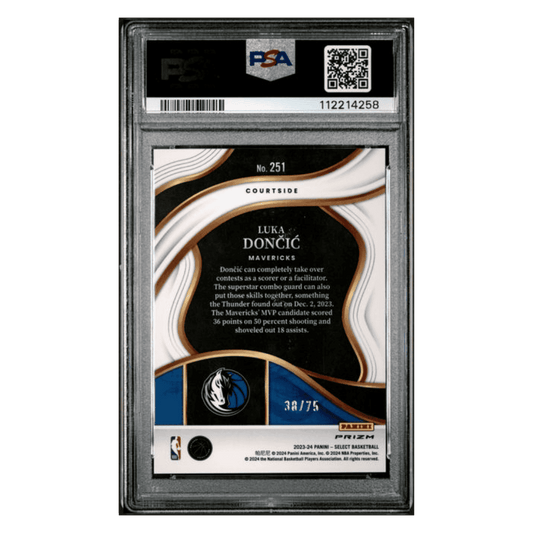 Luka Doncic PSA 10 2023 Panini Select Blue Wave #d/ 75 Card #251