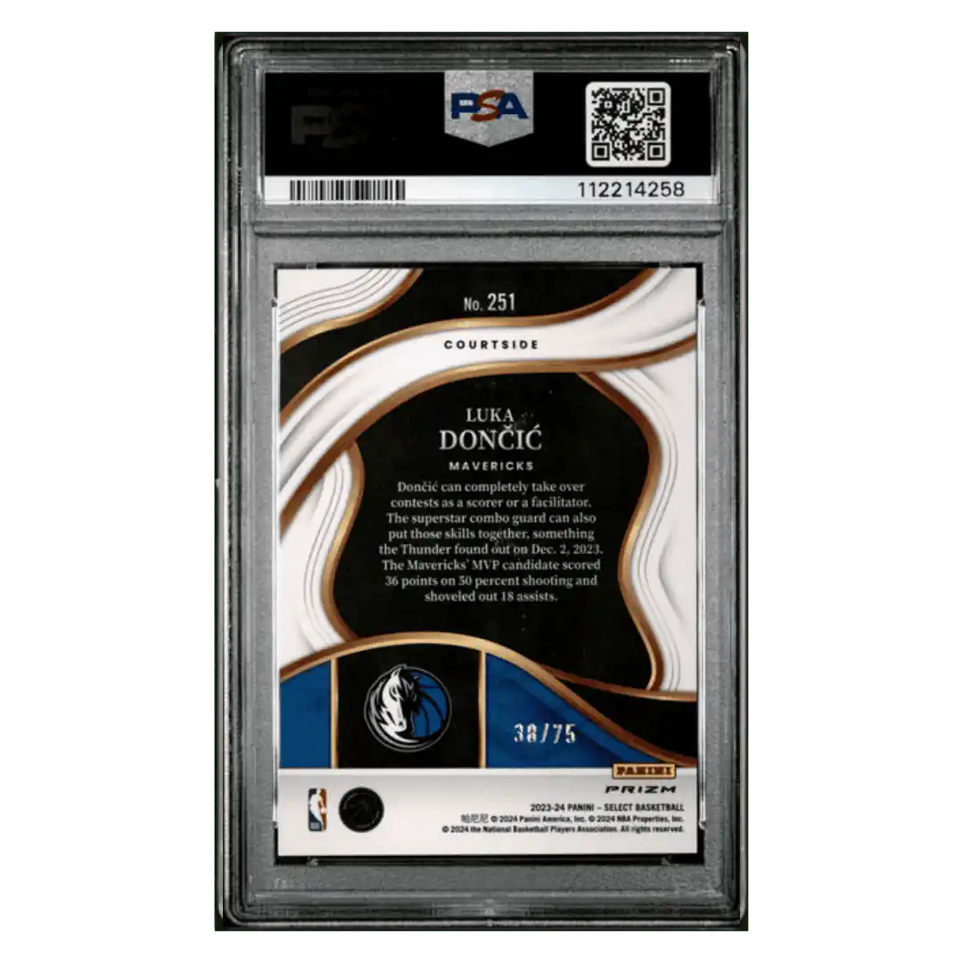 Luka Doncic PSA 10 2023 Panini Select Blue Wave #d/ 75 Card #251
