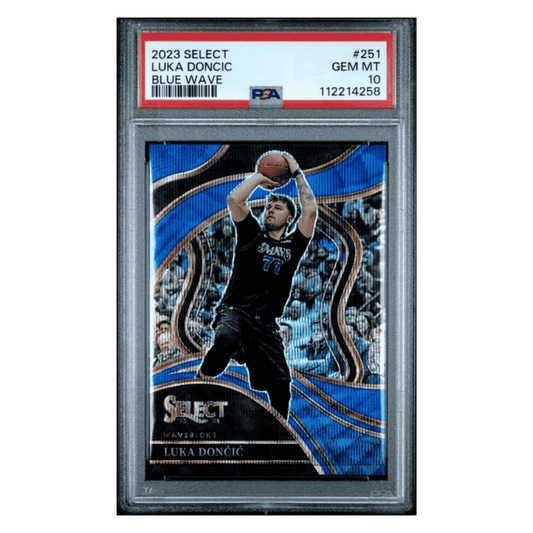Luka Doncic PSA 10 2023 Panini Select Blue Wave #d/ 75 Card #251