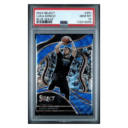 Luka Doncic PSA 10 2023 Panini Select Blue Wave #d/ 75 Card #251