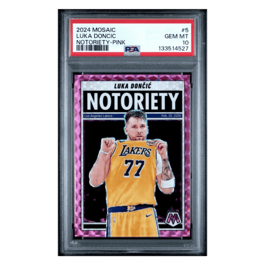 Luka Doncic PSA 10 2024 Panini Mosaic Notoriety Pink #d/ 149 Card #5