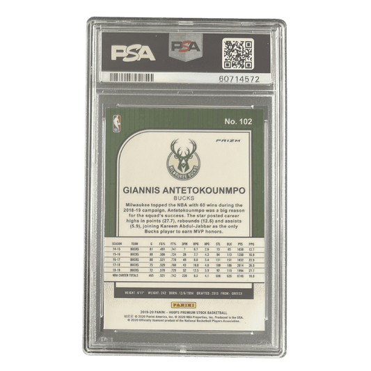 Giannis Antetokounmpo PSA 10 2019 Panini Hoops Premium Stock Silver Laser Card #102