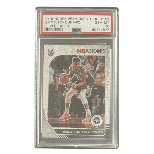 Giannis Antetokounmpo PSA 10 2019 Panini Hoops Premium Stock Silver Laser Card #102