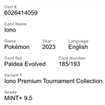 
Iono CGC 9.5 2023 Pokemon Paldea Evolved Iono Premium Tournament Collection Card