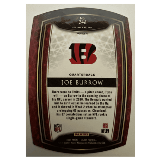 Joe Burrow 2020 Panini Select Zebra Prizm Die Cut Rookie RC Case Hit Card #246