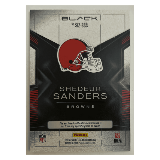 Shedeur Sanders 2025 Panini Black Sizeable Memorabilia Patch Rookie RC #d/ 25 Card #SIZ-SSS