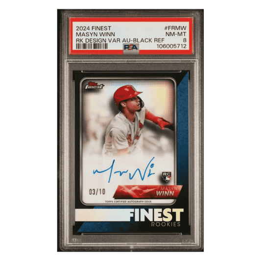 Masyn Winn PSA 8 2024 Topps Finest Rookie Design Variation Autograph Black Refractor #d/ 10 Card #FRMW