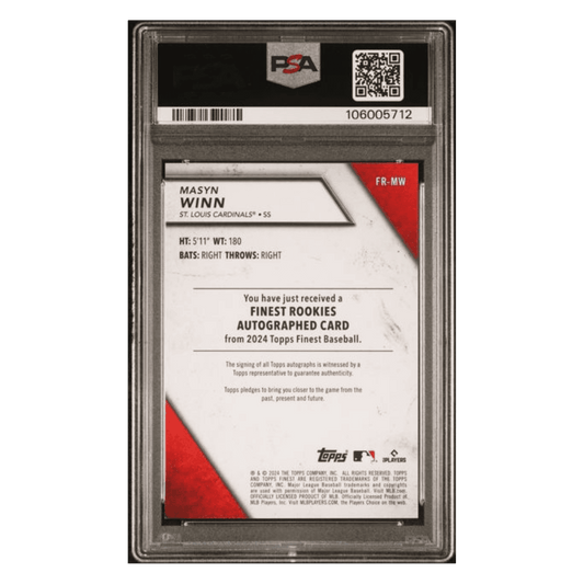Masyn Winn PSA 8 2024 Topps Finest Rookie Design Variation Autograph Black Refractor #d/ 10 Card #FRMW