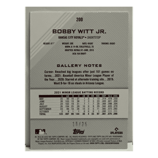 Bobby Witt Jr 2022 Topps Gallery Orange #d/ 25 Card #200