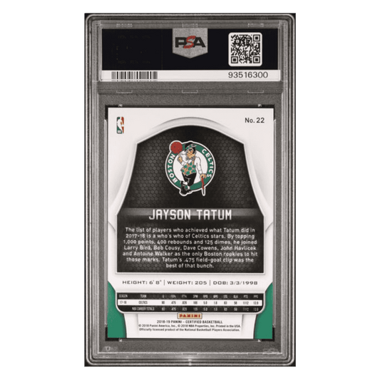 Jayson Tatum PSA 10 2018 Panini Certified Mirror Blue #d/ 199 Card #22