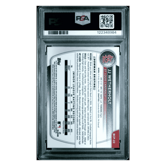JJ Wetherholt PSA 10 2025 Topps Bowman Chrome Prospects Card #BCP22