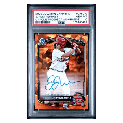 JJ Wetherholt PSA 10 2025 Topps Bowman Sapphire Chrome Prospect Autograph Orange #d/ 25 Card #CPSJW