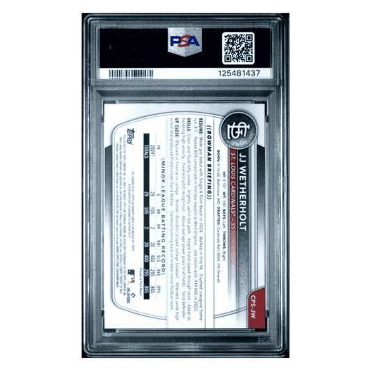 JJ Wetherholt PSA 10 2025 Topps Bowman Sapphire Chrome Prospect Autograph Orange #d/ 25 Card #CPSJW