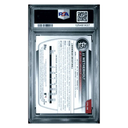 JJ Wetherholt PSA 10 2025 Topps Bowman Sapphire Chrome Prospect Autograph Orange #d/ 25 Card #CPSJW