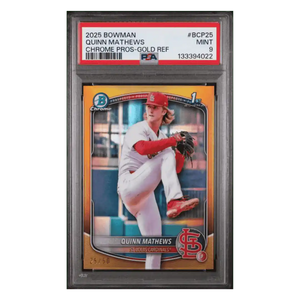 Quinn Mathews PSA 9 2025 Topps Bowman Chrome Prospects Gold Refractor #d/ 50 Card #BCP25